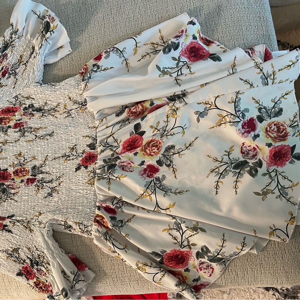 Floral Smocked Top with Red and Pink Roses